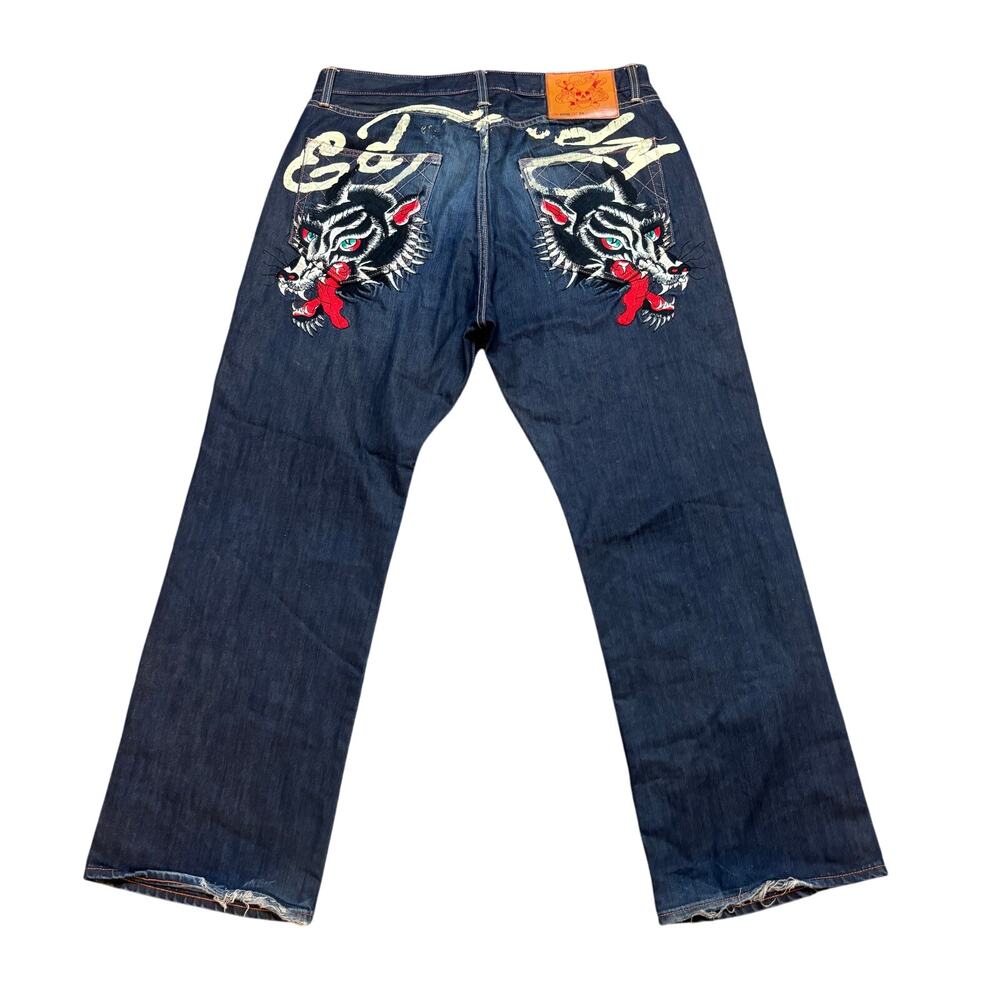RARE Ed Hardy Wolf Embroidered y2k Baggy Jeans Men's 38x31